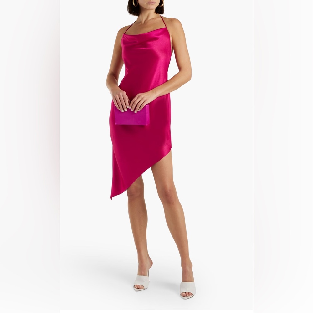 Alice + Olivia Harmony Satin Crepe Asymmetrical Halter Neck Dress